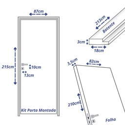 Kit Porta de Madeira 210x82cm Batente 18cm Lisa Primer Uniportas - 3