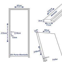 Kit Porta de Madeira 210x82cm Batente 11cm Lisa Primer Uniportas - 3