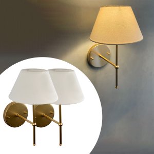 Kit 2 Arandelas Luminaria de Parede Dourado Moderna Bivolt com Cupula Bege Algodao