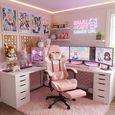 Cadeira Gamer Stillus Ergonômica com Apoio para Os Pés - Rosa