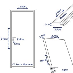 Kit Porta de Madeira 210x62cm Batente 7,5cm Lisa Primer Uniportas Abertura Direita - 3