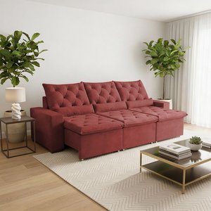 Sofá Retrátil 3l 210m em Suede com Conforto Reclinável Milão Terracota