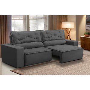 Sofá Retrátil e Reclinável 3 lugares com Molas 1,80m Livia Suede Cinza Adonai Estofados