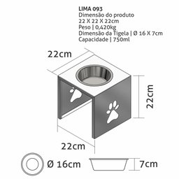 Comedouro Elevado Individual Cão Porte M Branco - 2