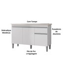 Ver imagem 4 de Balcão Gabinete Multiuso Tatiane 120cm 3 Portas e 1 Gaveta C-tampo Branco