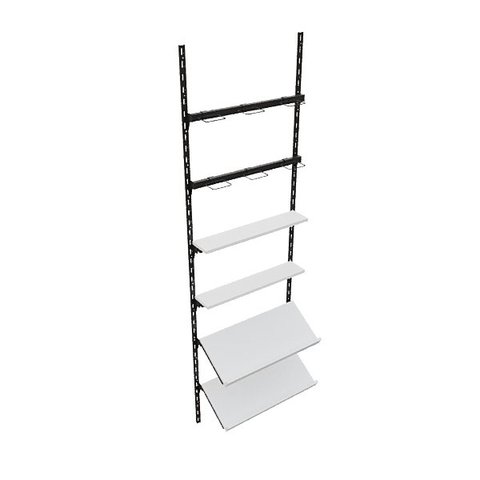 Kit Expositor de Calçados de Parede Cremalheira com Prateleira em MDF Comac Branco/Preto