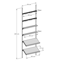 Kit Expositor de Calçados de Parede Cremalheira com Prateleira em MDF Comac Branco/Preto - 3