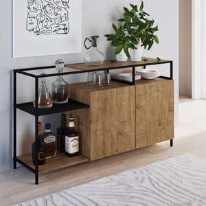 Aparador Buffet Estilo York Industrial 135cm 02 Portas 27898 Artesano - Vermont/preto