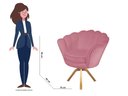 Ver imagem 3 de Poltrona Decorativa Pétala Base Giratória Madeira Suede Rosa Ms Decor