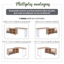 Ver mais imagens de Mesa Escrivaninha em L com 3 Gavetas e Nichos Nexos Carvalho/branco/grafito