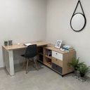 Ver imagem 4 de Mesa Escrivaninha em L com 3 Gavetas e Nichos Nexos Carvalho/branco/grafito
