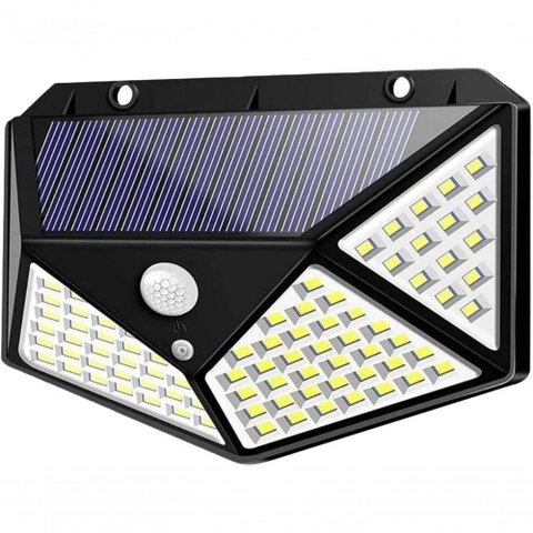 Luminária Externa Solar 20W Sensor de Presença Balizador 100 Leds Preto Aquilae
