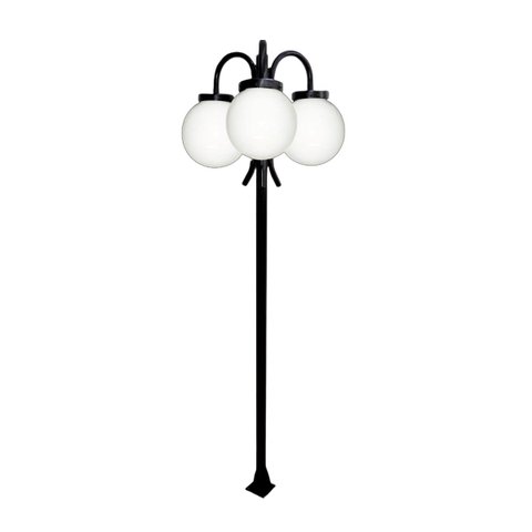 Poste Luminária Globo P Triplo Braço Curvo Baixo Preto 200cm Ouro Minas L065POM
