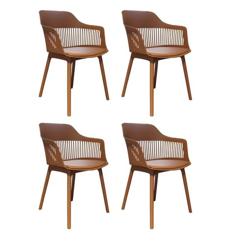 Kit 4 Cadeiras para Sala Jantar Montreal Assento Couro Ecológico com Braços Polipropileno Capuccino