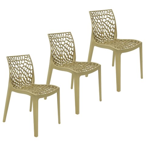 Kit 3 Cadeiras Gruvyer Design Cozinha Sala de Estar Jantar - Bege