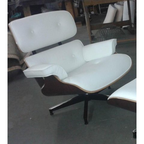 Poltrona Charles Eames Imbuia Couro Natural Branco 26600