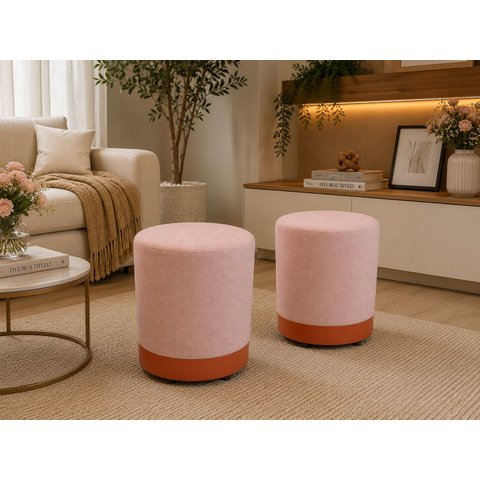 Kit de Puff Rodapé Cobre Fosco, Cor Rosa Linho - Let Móveis