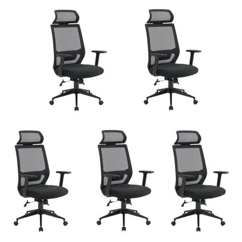Kit 5 Cadeiras Escritório Presidente Ergonômica NR17 Genebra Preto