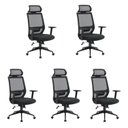 Ver imagem 1 de Kit 5 Cadeiras Escritório Presidente Ergonômica NR17 Genebra Preto