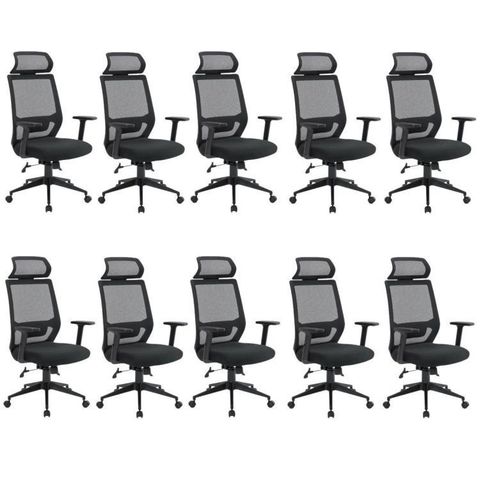 Kit 10 Cadeiras Escritório Presidente Ergonômica NR17 Genebra Preto