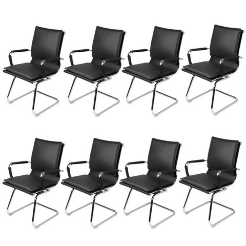 Kit 8 Cadeiras Escritorio Interlocutor Design Italiano com Relax Corino 3304 Preto