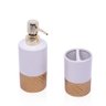 Kit Banheiro 01 Porta Sabonete Liquido e 01 Porta Escova em Cerâmica Branco e Dourado - D'Rossi - 3