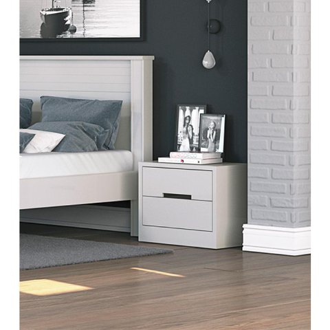 Mesa de Cabeceira 2 Gavetas - Texturizado Branco