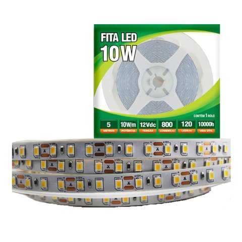 Fita de Led com 5 Metros 120 Leds/m Taschibra 10w 12v Ip20 Luz Quente