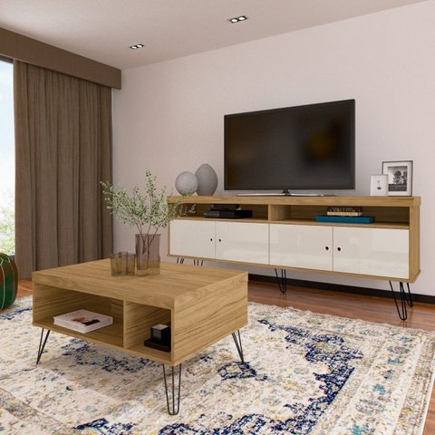 Sala de Estar Completa com Rack e Mesa de Centro Liberty Marrom