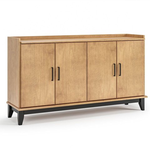 Buffet Aparador 100% Madeira Maciça 4 Portas 152 cm Noble Carvalho/Preto