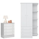 Ver imagem 1 de Cômoda e Guarda Roupa Infantil com Cantoneira Doce Sonho Branco - Qmovi