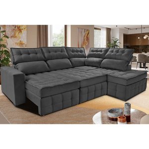Sofá de Canto Direito 2.65x2.30m Retrátil e Reclinável com Molas Ensacadas Cama inBox Nobre Cinza