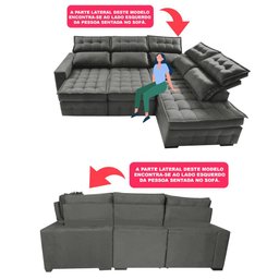 Sofá de Canto Direito 2.65x2.30m Retrátil e Reclinável com Molas Ensacadas Cama inBox Nobre Cinza - 4