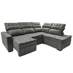 Sofá de Canto Direito 2.65x2.30m Retrátil e Reclinável com Molas Ensacadas Cama inBox Nobre Cinza - 8