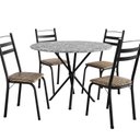 Ver imagem 2 de Conjunto Sala de Jantar Mesa Redonda 80cm Tampo Granito com 4 Cadeiras Milla Preto/Rattan/Ocre