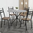 Ver imagem 1 de Conjunto Sala de Jantar Mesa Redonda 80cm Tampo Granito com 4 Cadeiras Milla Preto/Rattan/Ocre