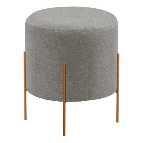 Puff Banqueta Decorativo Base Metal Tecido em Linho - Cinza/Bronze