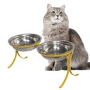 Ver imagem 2 de Comedouro Alto Duplo em Inox Pet para Gatos Ração Agua - Amarelo