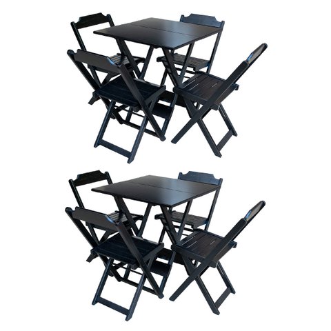 Kit 2 Conjuntos de Mesa com 4 Cadeiras de Madeira Dobrável 70x70 Preto