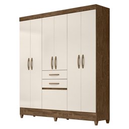 Guarda Roupa Casal New Mafra 7 Portas e 2 Gavetas Castanho Wood/off White - Moval - 1 Guarda Roupa Casal New Mafra 7 Portas e 2 Gavetas Castanho Wood/off White - Moval - 1
