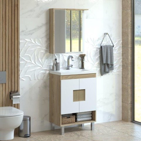 Conjuinto de Banheiro Berton Nyon 60cm Br/carvalho