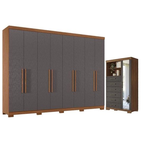 Guarda Roupa Casal Master New 8 Portas de Bater 4 Gavetas MDP com Cômoda 1 Porta 6 Gavetas Jatobá