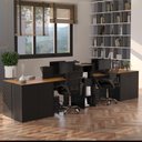 Ver imagem 1 de Estação de Trabalho 4 Lugares Office Noruega 4 Mesas 2 Armários 4 Aparador - Via Nossa - Preto e