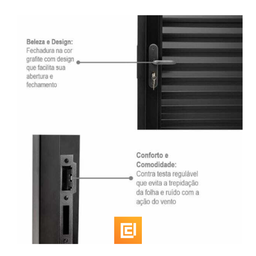 Porta Social com Postigo Vidro Boreal Aluminio Preto - Linha 25 - 210cm - 80cm - Direito - 2