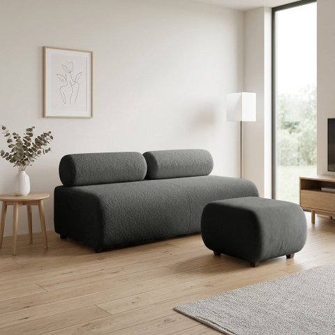 Sofá 3 Lugares e Puff para Sala Orgânico Nara Base Fixa Moderno Bouclê D03 - D'Rossi