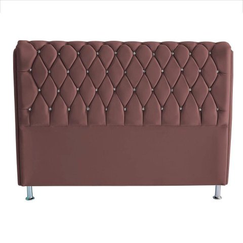 Cabeceira de Cama Box Londres Casal 140 Cm Suede Botão de Strass Rosê do Lar Móveis e Decoração