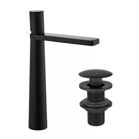 Torneira Monocomando de Mesa para Banheiro Bica Alta Redonda Cone + Válvula Click para Cuba 7/8 Redo