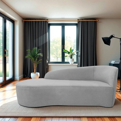 Recamier Curvo Orgânico 140cm 2 Lugares Lado Esquerdo para Sala de Estar Linho Paris Cinza Claro