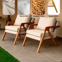 Ver imagem 5 de Kit 2 Poltrona Sala Decorativa Stella Estofada Linho Bege Base Madeira Castanho - Arkell