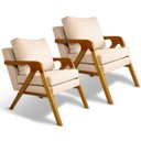 Ver imagem 3 de Kit 2 Poltrona Sala Decorativa Stella Estofada Linho Bege Base Madeira Castanho - Arkell